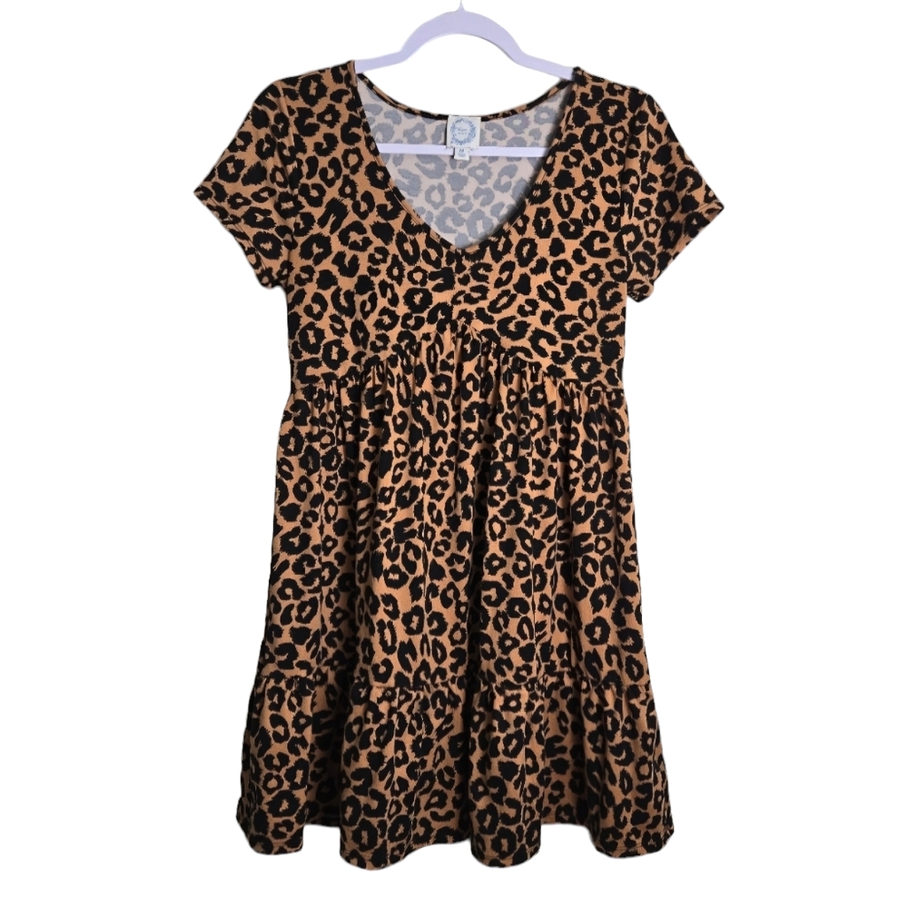 BLUE‎ RAIN Leopard Cheetah Print V neck Jersey Cozy Dress M